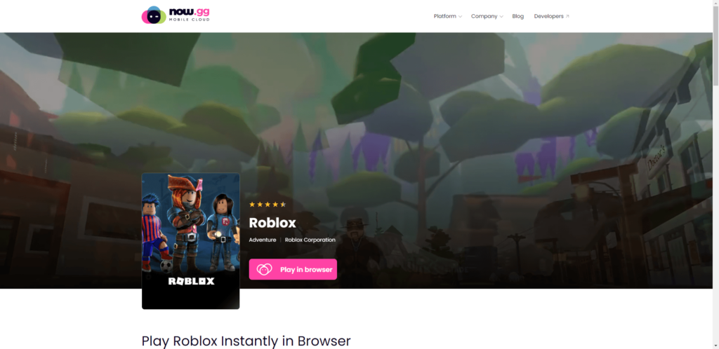 select play in browser to play roblox game at now.gg